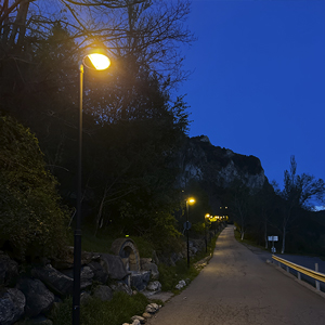 Metrópoli LP luminaires with immune to corrosion ATP columns installed on the access roads to the town.