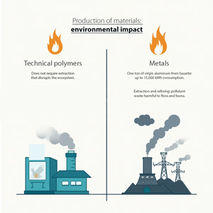 Polymers do not require extraction that disrupts ecosystems, reducing environmental impact compared to metals.