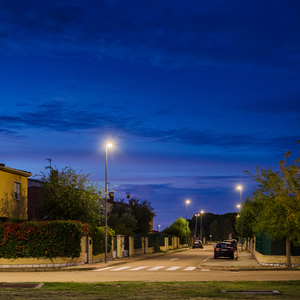 Para la iluminación vial en puntos altos, se ha optado por la luminaria Aire® Serie 3 y Serie 7, que destaca por su alta eficiencia energética.