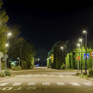 Anteriormente, las columnas contaban con puntos de luz dobles a dos alturas, que han sido reemplazados por columnas simples con una luminaria en punta.